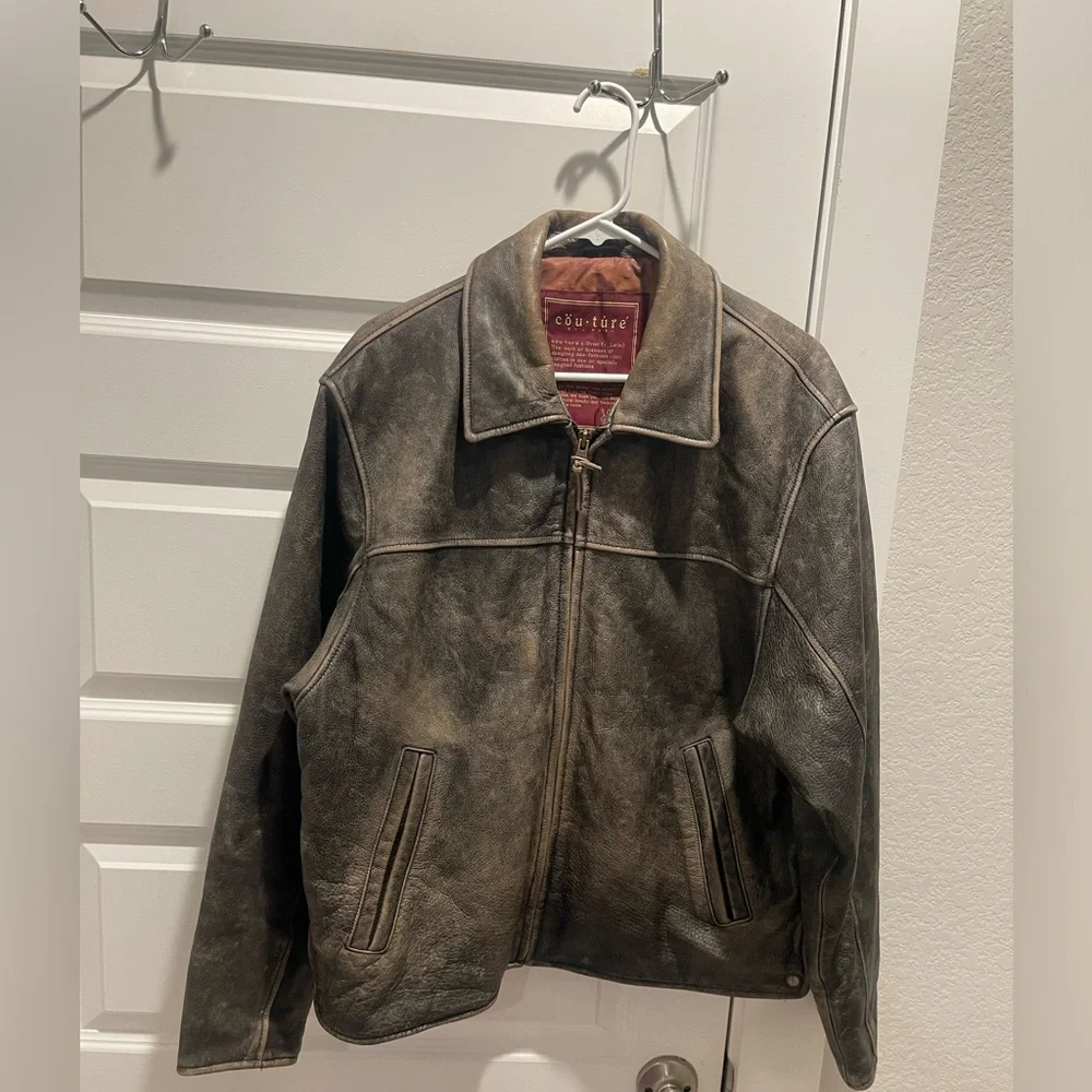 Couture by J park distressed leather zip up unisex oversized jacket Sz M men